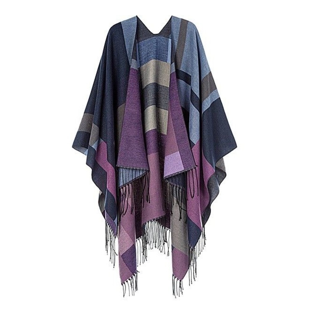 Kollie More Women's Color Block Acrylic Wrap Shawl w/ Fringe - Purple Multi